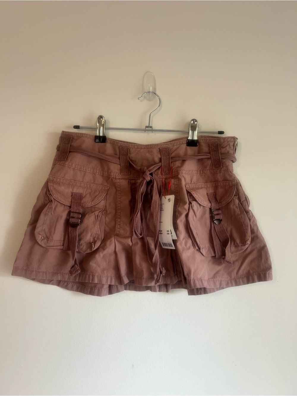 BDG Women’s Cargo Tie-Waist Mini Skirt in Dusty Rose